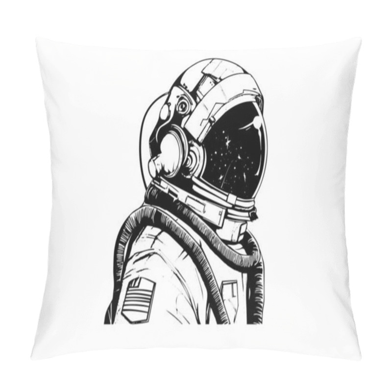 Personality  Astronaut Spaceman Hand Drawn Ink Sketch. Engraving Style Vector Illustration Pillow Covers