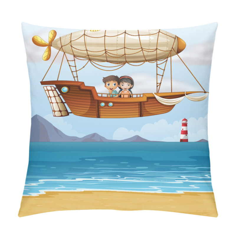 Personality  A Boy And A Girl Riding An Airship Pillow Covers