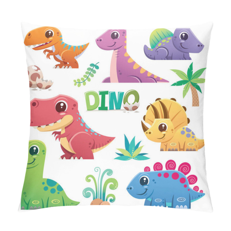 Personality  Vector Illustration Of Cartoon Dinosaur Character Set Pillow Covers