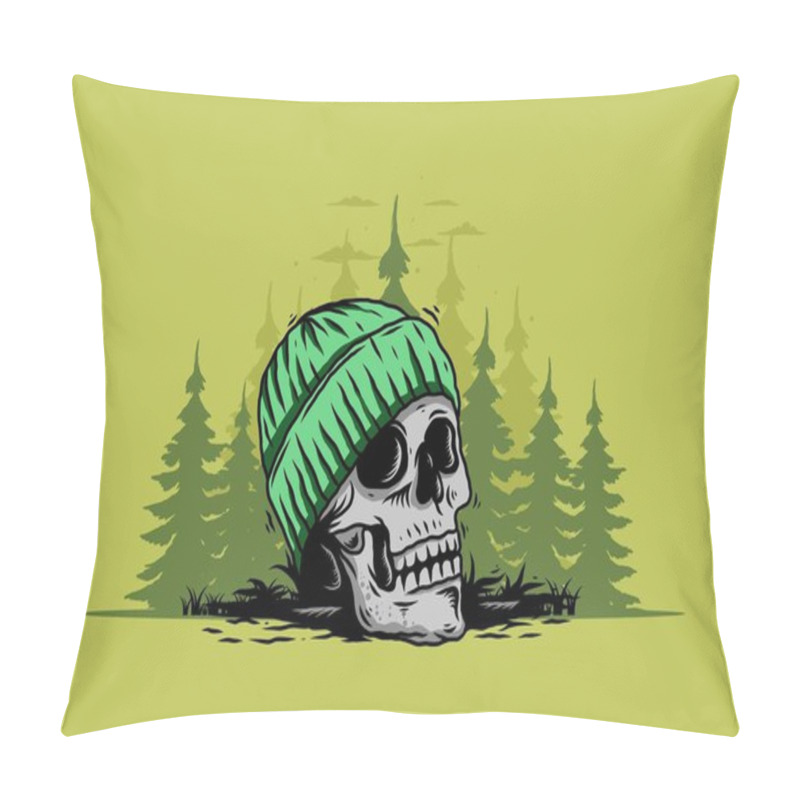 Personality  Illustration Design Of A Skull Head Wearing Beanie Pillow Covers