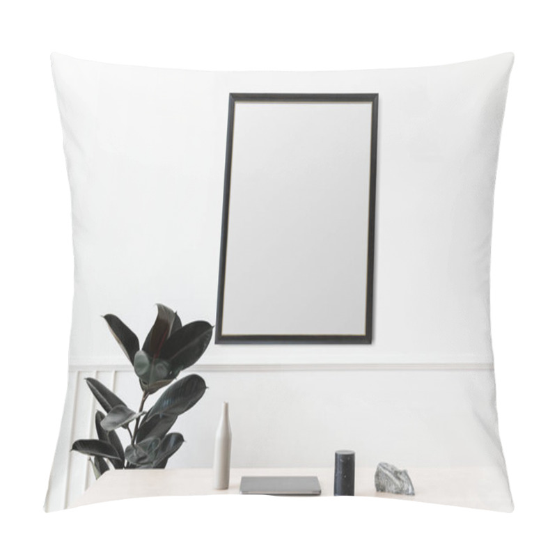 Personality  Blank Picture Frame Hanging On A White Wall Pillow Covers