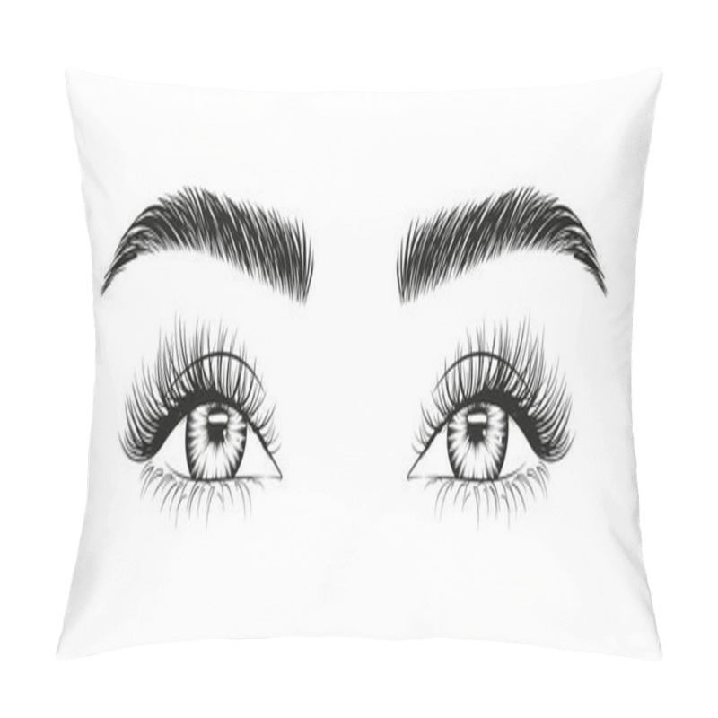 Personality  Woman's Sexy Makeup Look With Perfectly Shaped Eyebrows And Lashes Bottom View. Vector Illustration For Business Visit Card, Typograph, Print. Perfect Salon Look. Brows And Lashes Lamination. Pillow Covers