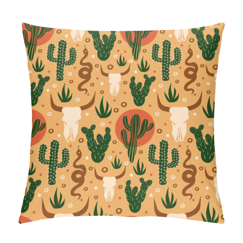 Personality  Wild West Seamless Pattern. Cacti, Skull In The Desert. Vector Pillow Covers