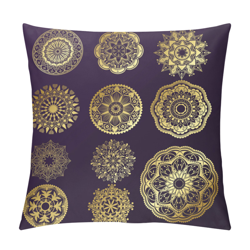 Personality  Golden Mandala Patterns Set On Black Background Pillow Covers