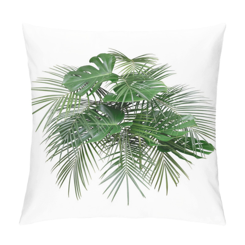 Personality  Trendy Monstera And Tropical Palm Leaves Layout Precisely Isolated On White Background. Side Arrangement Night Bouquet View. Pillow Covers