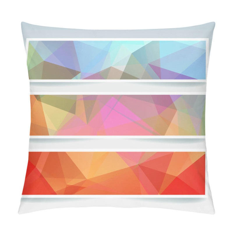 Personality  Abstract Banner With Business Design Templates. Set Of Banners With Polygonal Mosaic Backgrounds. Geometric Triangular Vector Illustration. Blue, Red, Pink, Yellow Colors. Pillow Covers