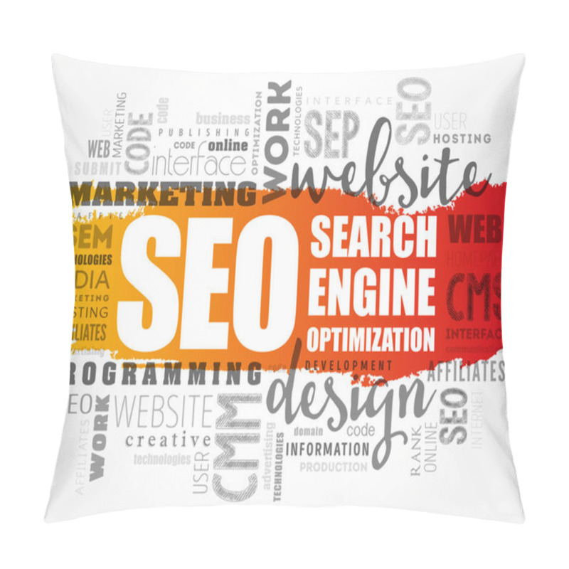 Personality  SEO (Search Engine Optimization) Word Cloud Collage, Technology Concept Background Pillow Covers