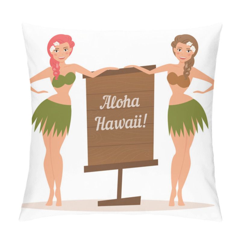 Personality  Aloha Hawaii Girls. Wood Stand. Pillow Covers