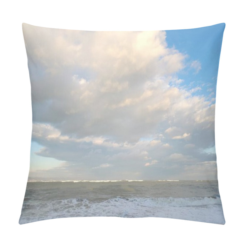 Personality  Cumulus Clouds Over A Stormy Foamy Sea On A Windy Day Pillow Covers