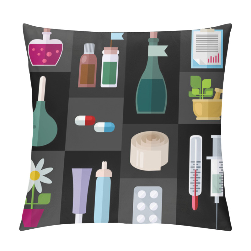 Personality  Medicine Items Flat Icons Pillow Covers