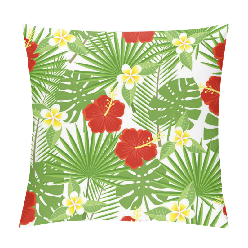 Personality  Seamless Tropical Leaves And Flowers - Palm, Monstera, Hibiscus And Plumeria Pillow Covers