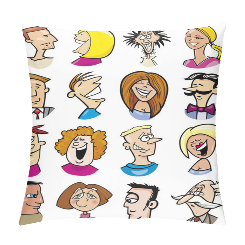 Personality  Cartoon Illustration Of Different People Characters And Emotions Pillow Covers