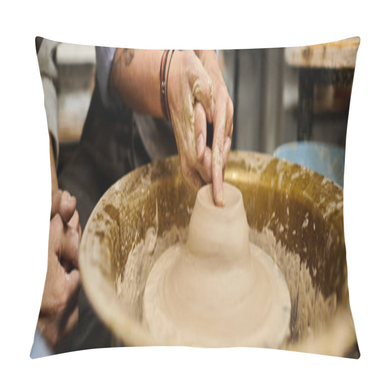 Personality  Two Women Work On Pottery In A Studio. Pillow Covers