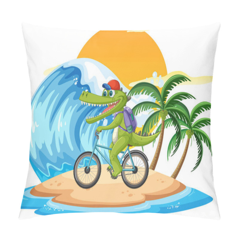 Personality  Crocodile Rides A Bike On A Sunny Island Pillow Covers