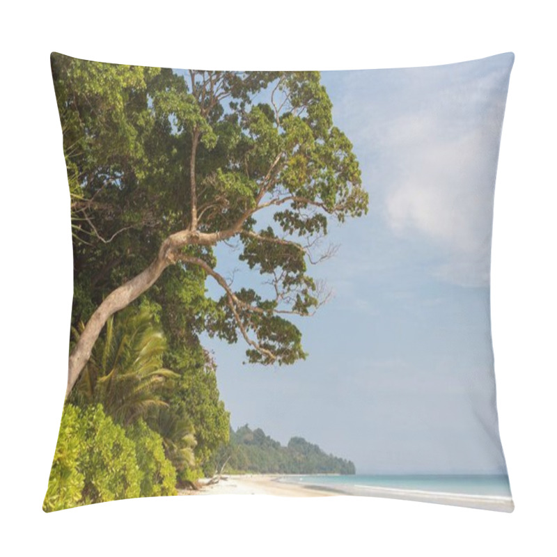 Personality  Green Tropical Jungle With Forest Bending Over Radhanagar Beach Havelock Andaman Islands India Pillow Covers