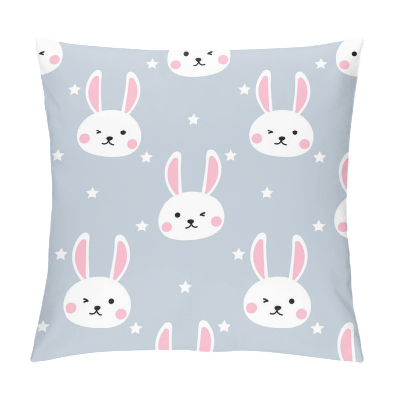 Personality  Happy Easter Seamless Pattern Of Cute White Rabbits With Tiny Stars On Light Gray Color Background. Vector Illustration. Pillow Covers