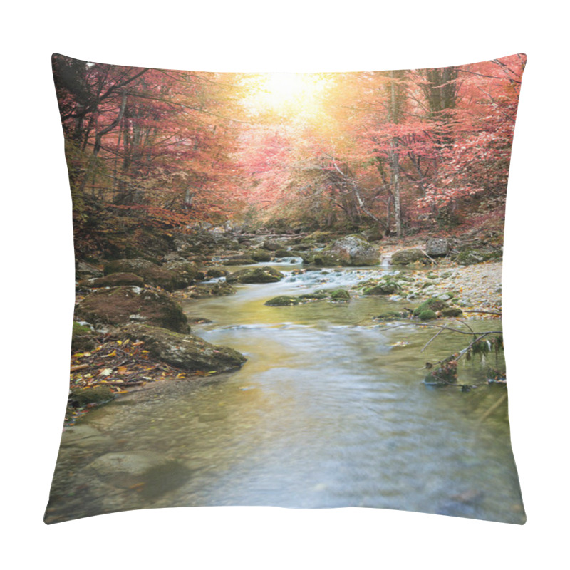 Personality  River In Autumn Forest Pillow Covers