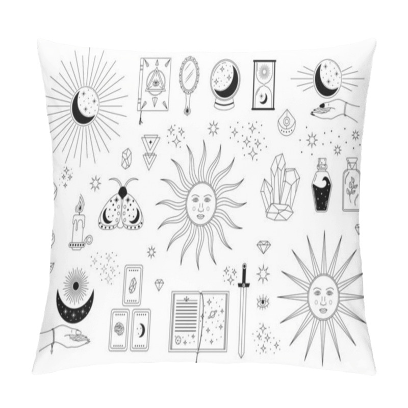 Personality  Vector Set Of Esoterical And Solar Elements And Symbols. Line Art Magical Objects And Celestian Icons. Pillow Covers