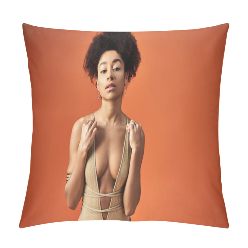 Personality  A Stylish African American Woman In A Swimsuit Striking A Pose By The Pool. Pillow Covers