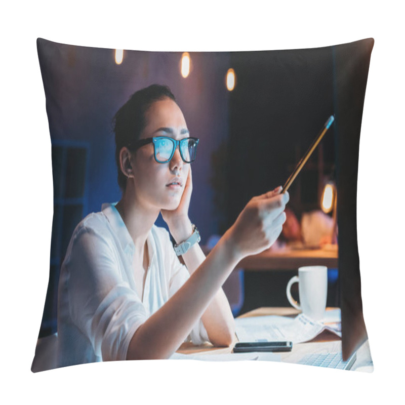 Personality  Businesswoman Working Late In Office  Pillow Covers