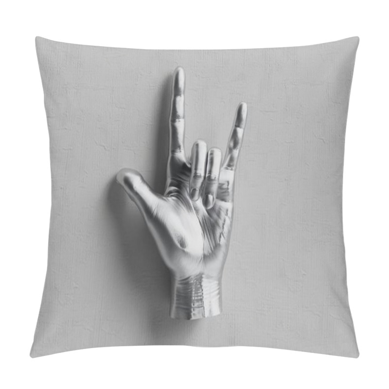 Personality  Metallic Hand Gesture Symbolizing Rock Music And Rebellion. Pillow Covers