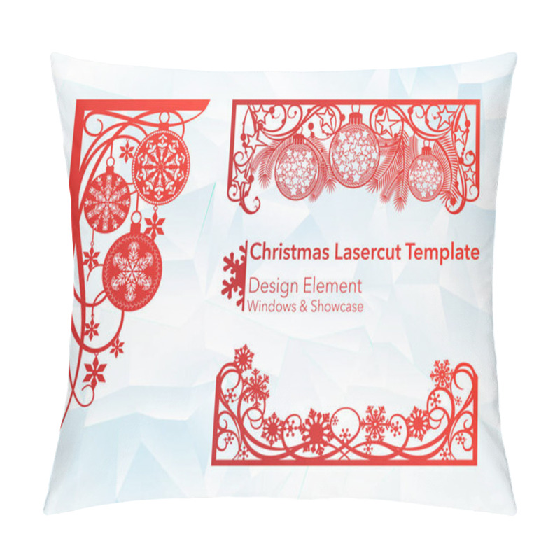 Personality  Laser Cutting Design For Christmas And New Year. Silhouette Cut. A Set Of Template Of Corner And Horizontal Elements To Create A Festive Decor. Patterns For Decorating A Rectangular Frame And Border Pillow Covers