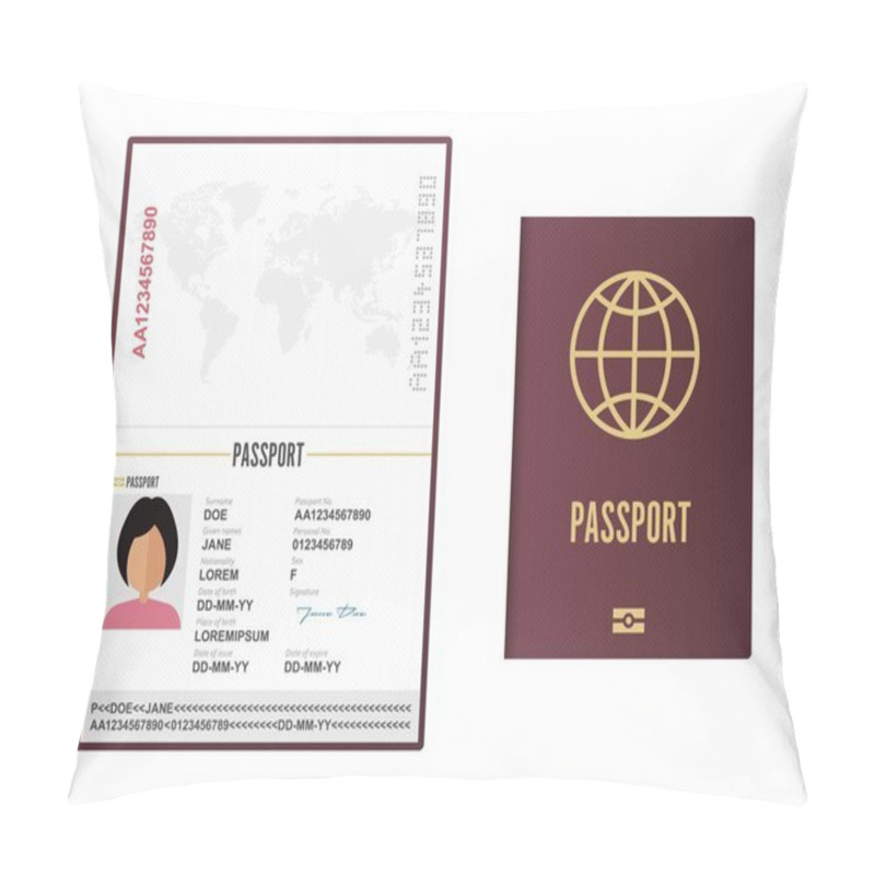 Personality  Opened And Closed Female Passport Vector Illustration Isolated Pillow Covers