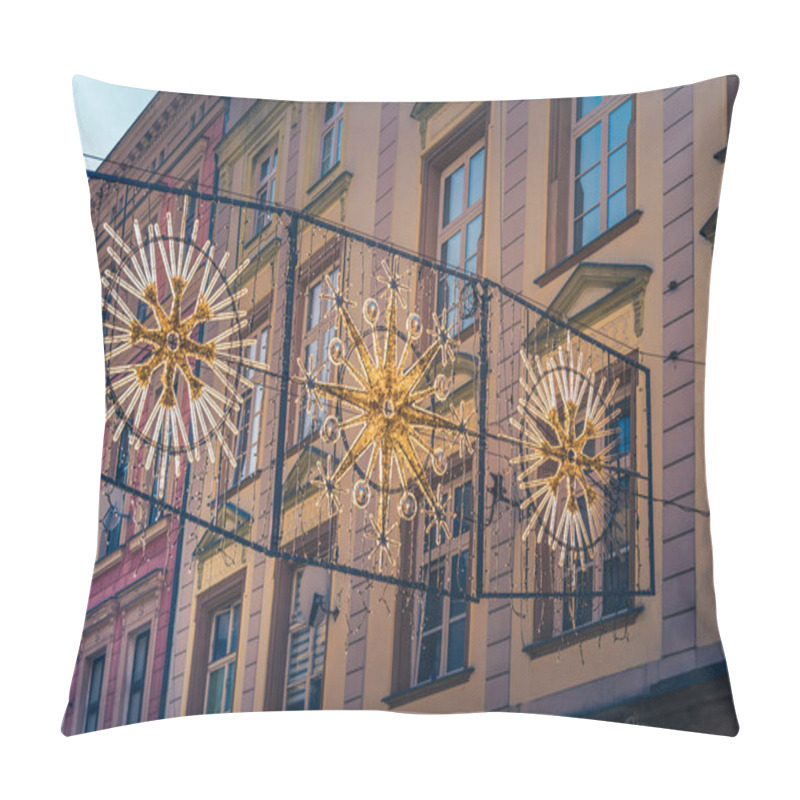 Personality  Decorative Holiday Lights Illuminate Historic Building Front In Festive Display Pillow Covers