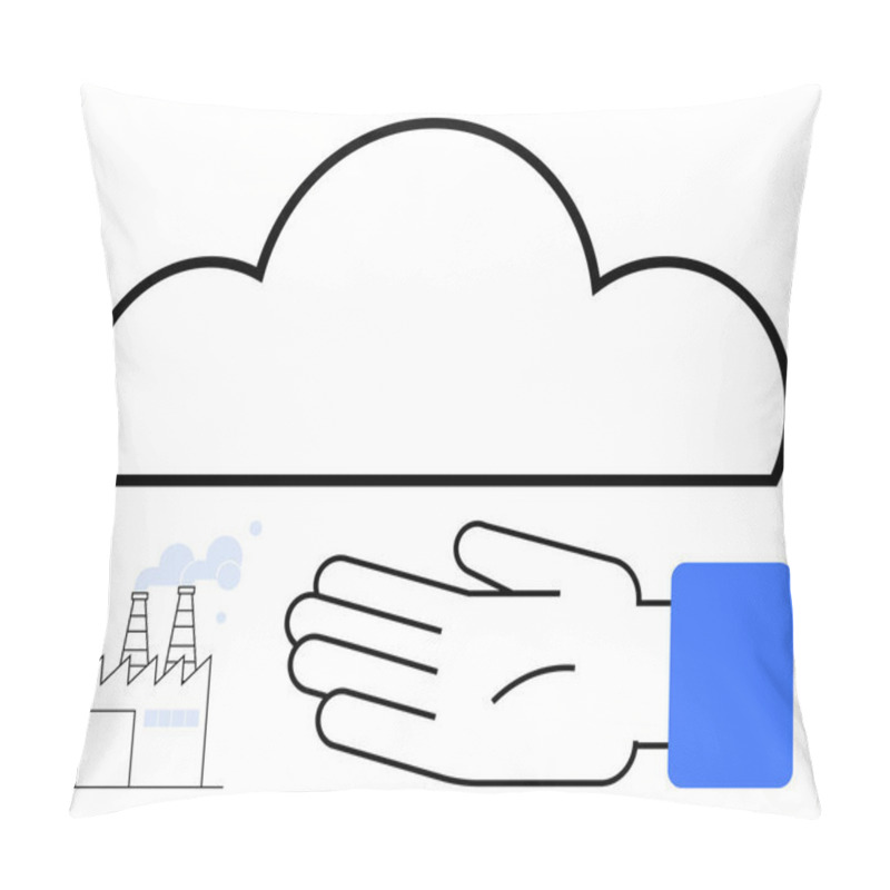 Personality  Factory Emitting Smoke, Hand Offering Support Beneath Large Cloud. Ideal For Technology, Environment, Sustainability, Industrial Impact, Cloud Computing, Eco-friendly Practices, Corporate Pillow Covers