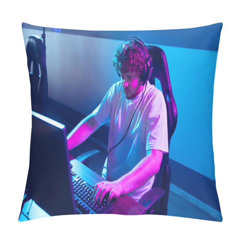 Personality  Cyber Sport. Fully Concentrated Professional Cybersport Player Playing Important Match Pillow Covers