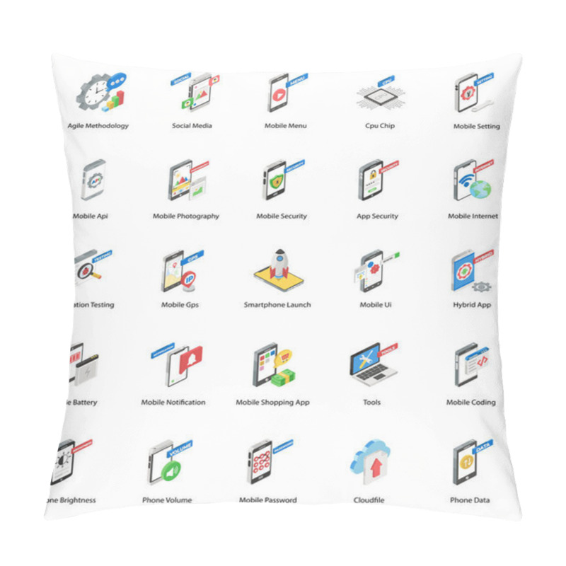 Personality  App Development Isometric Icons Pack  Pillow Covers