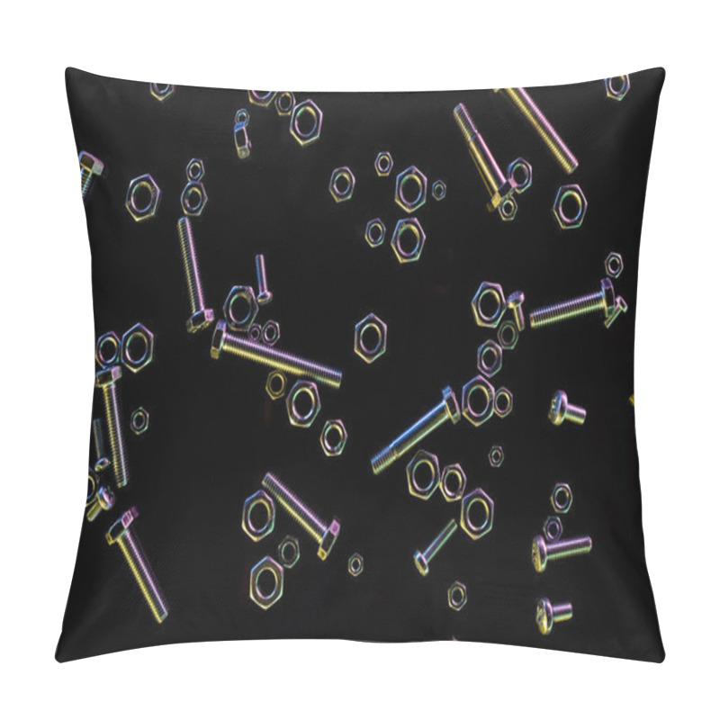 Personality  Top View Of Scattered Various Bolts And Nuts Isolated On Black Pillow Covers