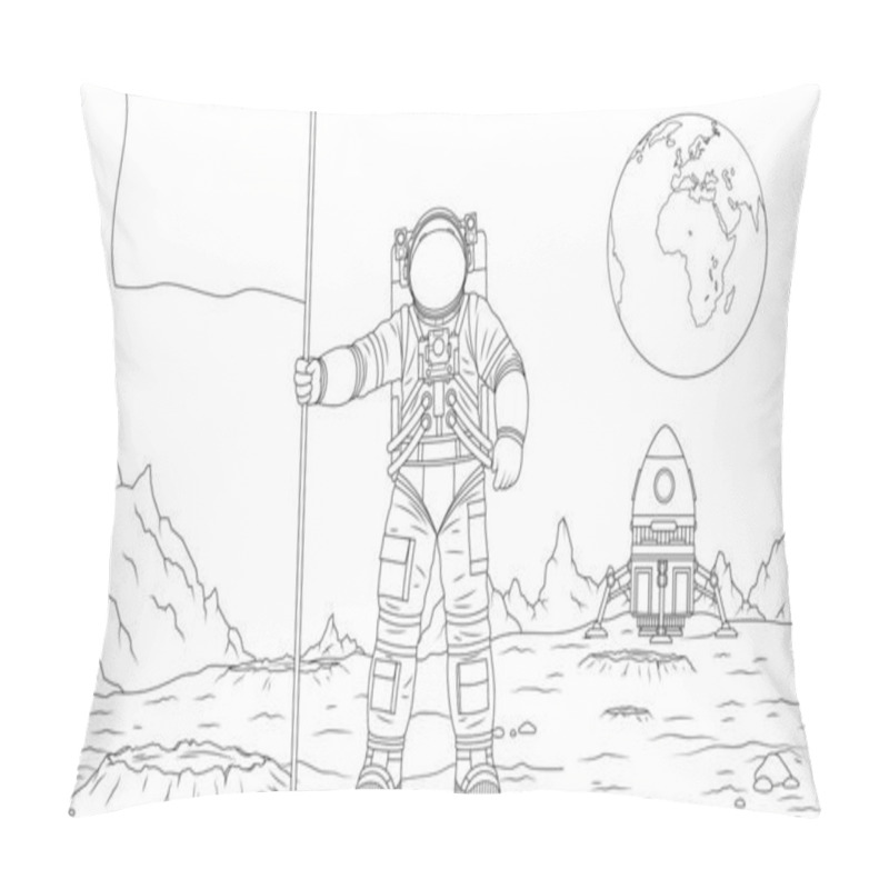 Personality  Vector Illustration, Astronaut On The Moon Sets The Flag Pillow Covers