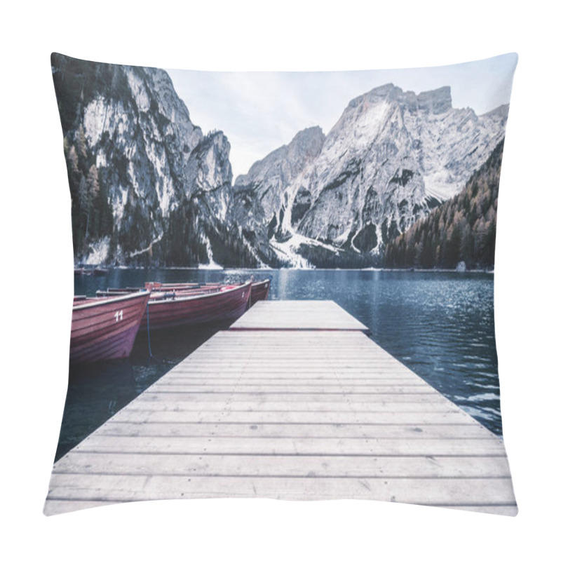 Personality  Most Famous And Touristic  Italian Mountain Lake. Lago Di Braies Pillow Covers