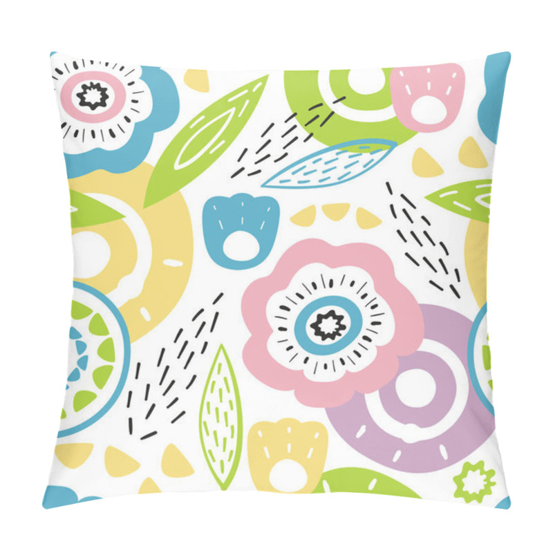 Personality  Seamless Pattern With Different Plants And Leaves Naive Style. Flowers Stylized On White Background Bright Colors Pillow Covers