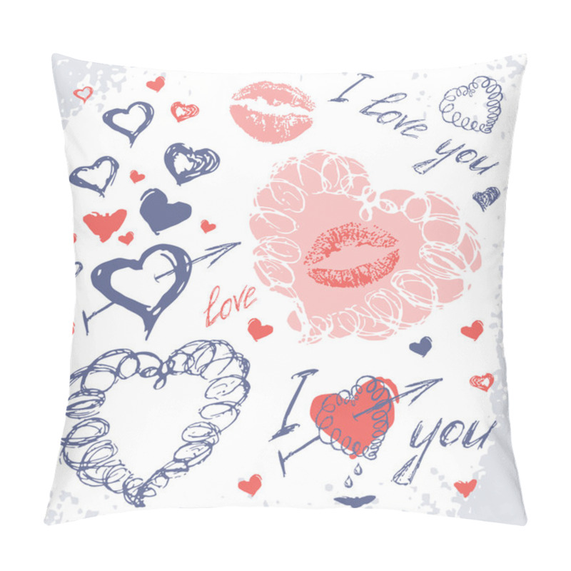 Personality  Vector Valentine Set With Hearts. Hand Drawn. Sketch Style Pillow Covers