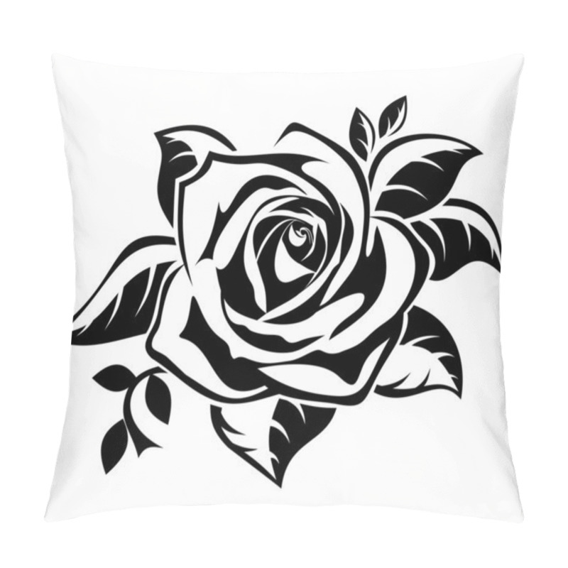 Personality  Black Silhouette Of Rose With Leaves. Vector Illustration. Pillow Covers