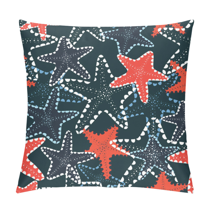 Personality  Dark Blue With Underwater Red Star Fish Seamless Pattern Background Design. Pillow Covers