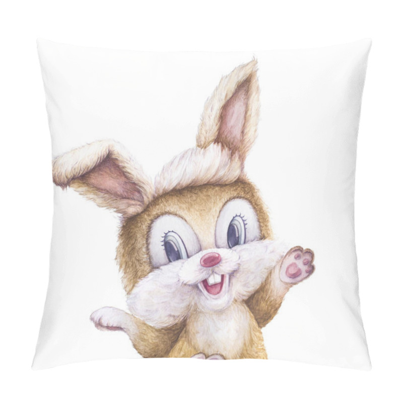 Personality  Watercolor. Happy Rabbit Smiling. Cute Bunny. Kids Personage. Newborn Art Gift. Print Quality. White Background.  Pillow Covers