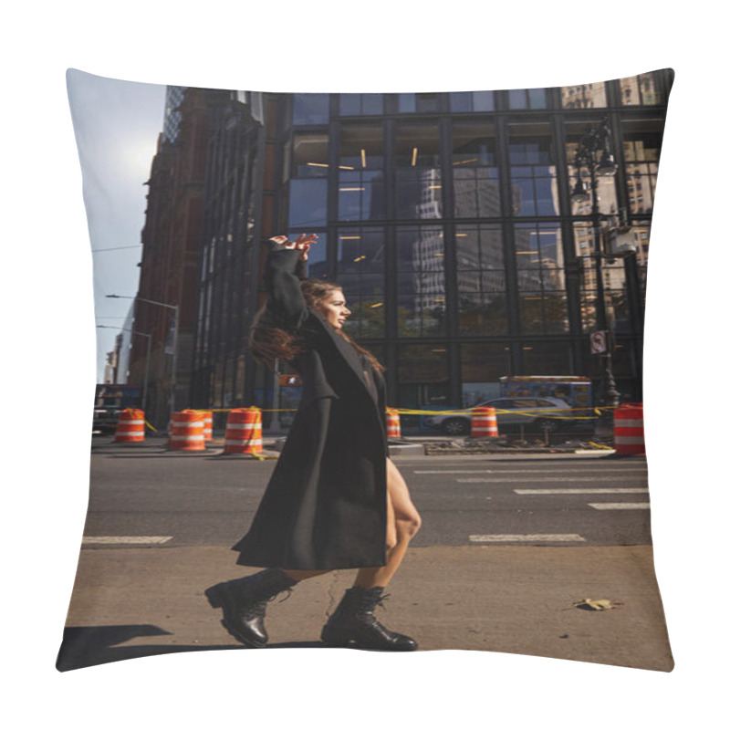 Personality  A Young Woman Dances In The Streets Of New York City. Pillow Covers