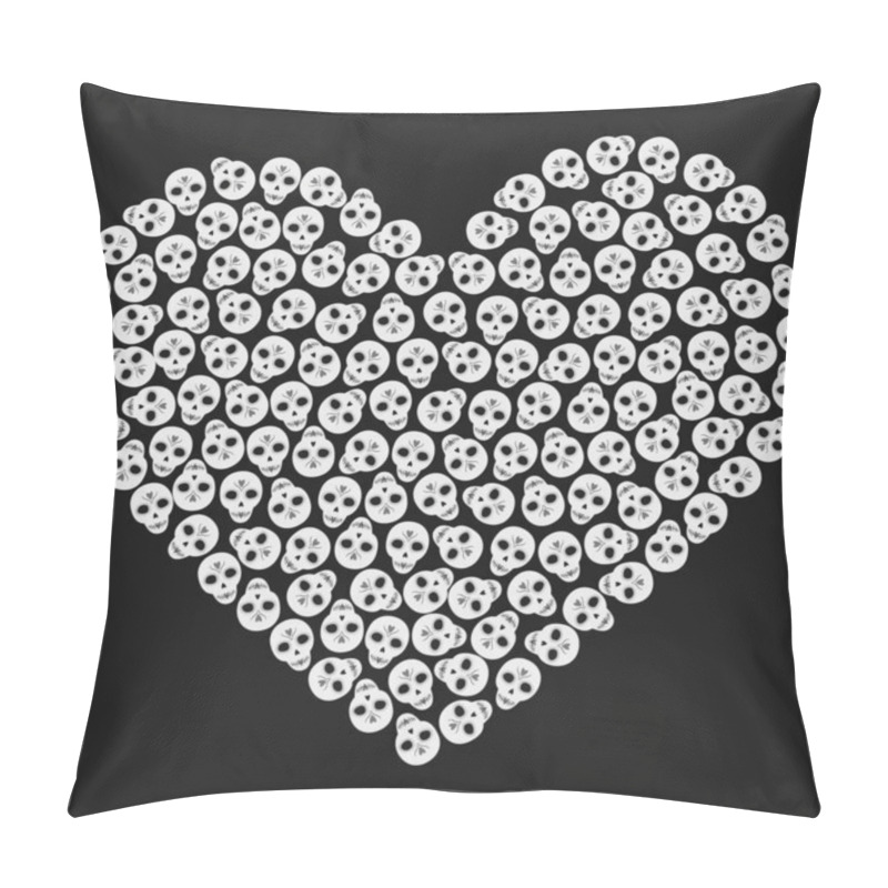 Personality  Painted Skulls Heart Shaped. Day Of The Dead Grayscale Background Texture. Wallpaper Greeting Idea. Vector Illustration Thematic Cards, Wrapping, Poster, Banner, Leaflet, Price, Label Or Web Promos Pillow Covers