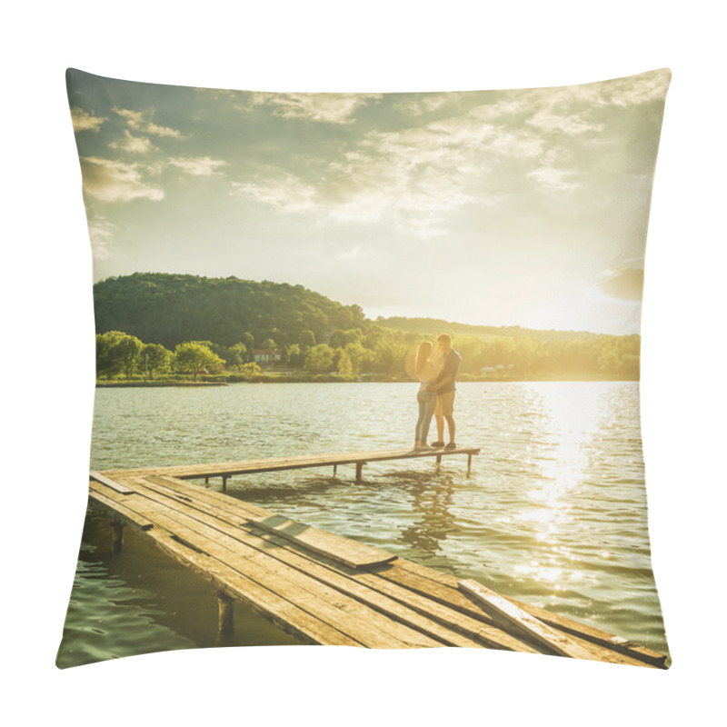 Personality  Couple Embrace On Pier Pillow Covers