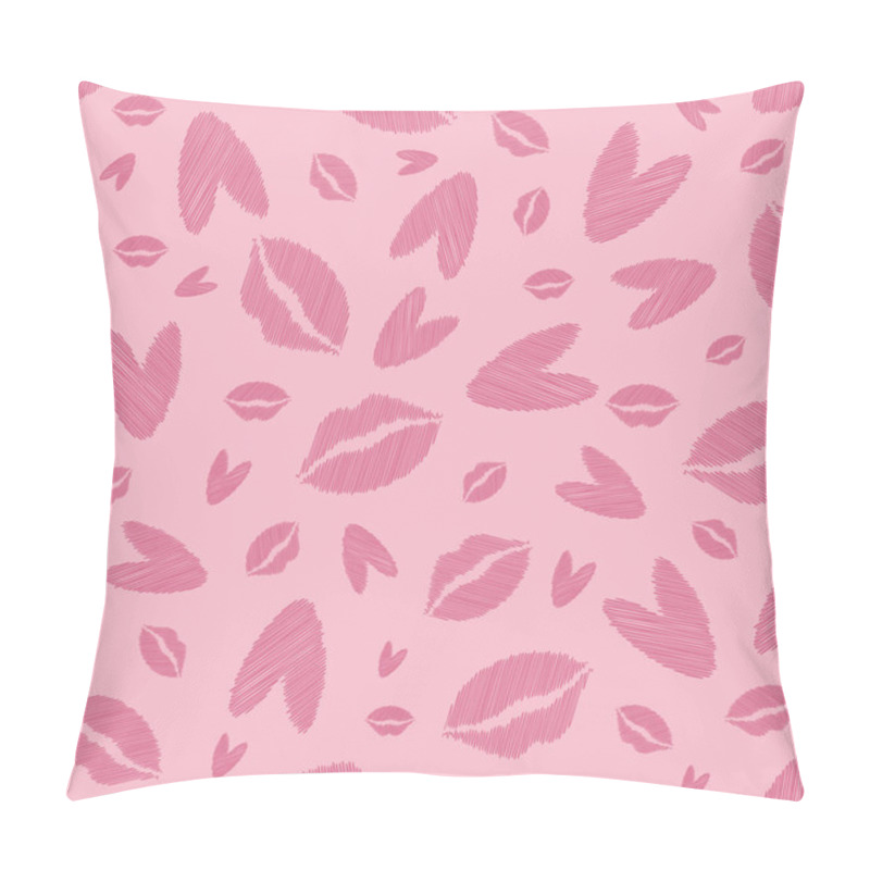 Personality  Vector Scribbled Lips And Hearts Seamless Pattern Background. Monochrome Pink Backdrop With Pencil Drawing Style Female Kiss And Heart Motifs. Scattered Valentine Icon Repeat For Romance, Love Pillow Covers