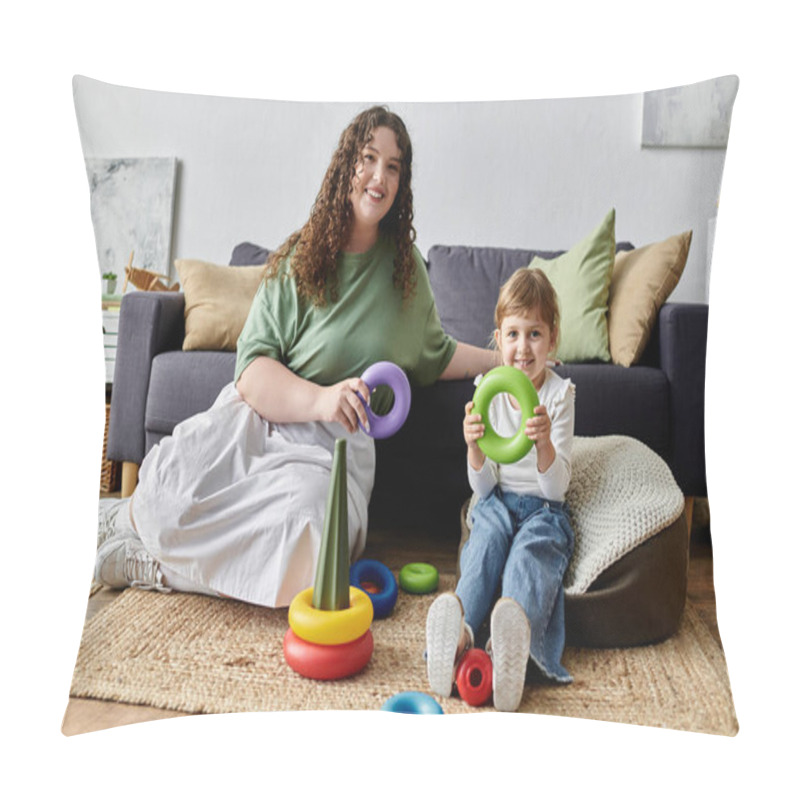 Personality  A Loving Plus Size Woman Engages With Her Daughter, Enjoying Time Together Indoors. Pillow Covers