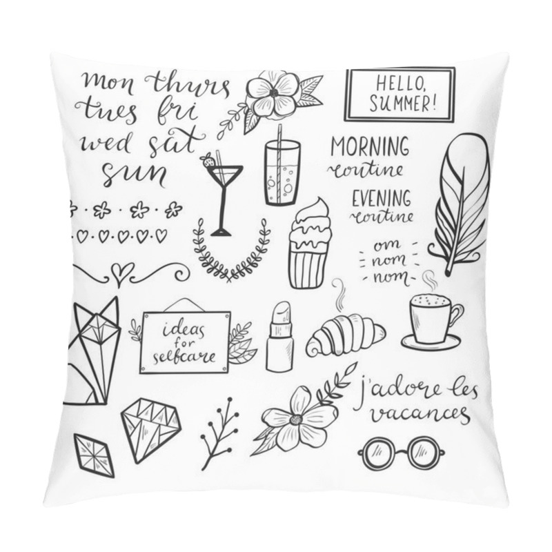 Personality  Set Of Hand Drawn Elements For Design Of  Bullet Journal, Scrapb Pillow Covers