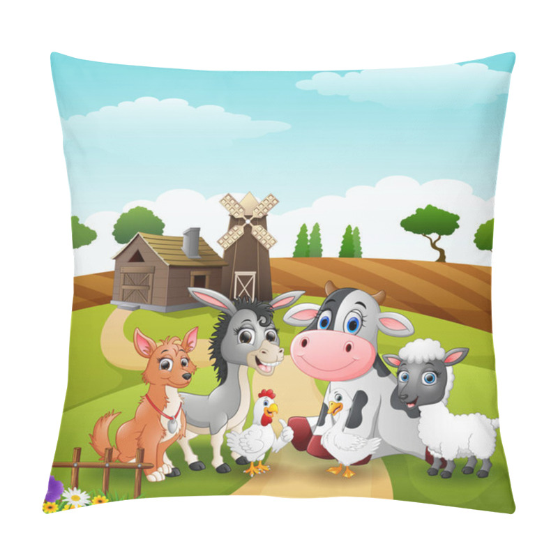 Personality  Vector Illustration Of Litte Animals At Farm Background Pillow Covers