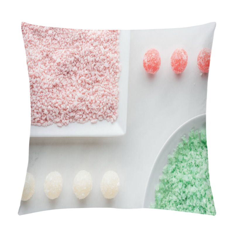 Personality  Top View Of Green And Pink Sea Salt And Handmade Soap On White Pillow Covers