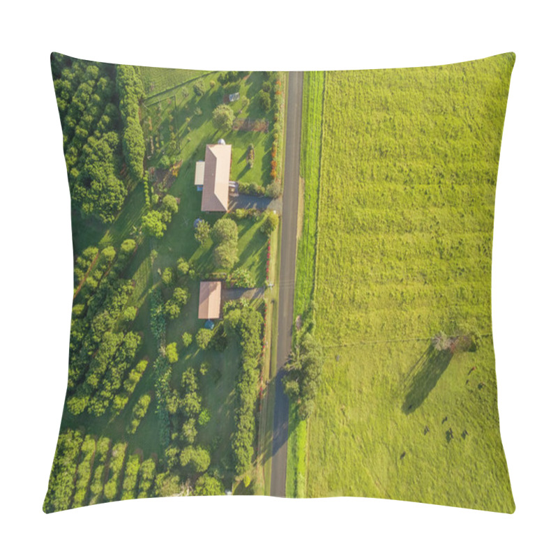 Personality  Aerial View - Looking Down At Green Grass And Countryside Houses At Sunset Pillow Covers