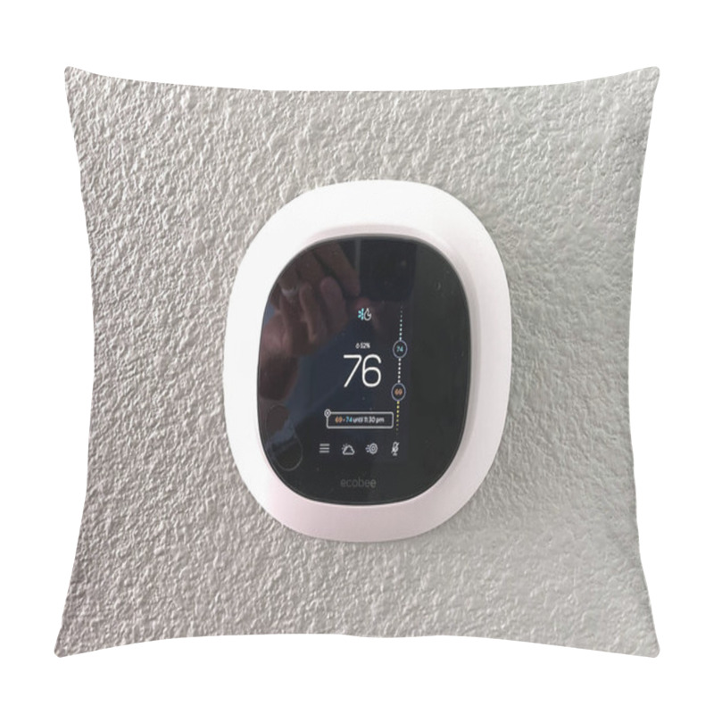 Personality  Atlanta, GA USA - March 26, 2021: An Ecobee Smart Thermostat In A Home. Pillow Covers