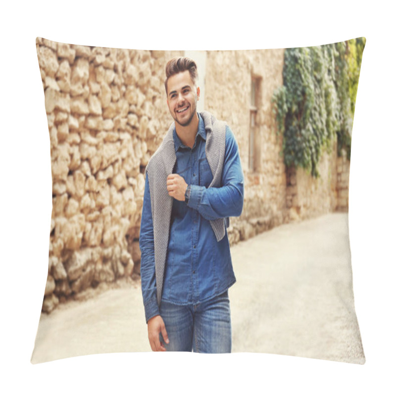 Personality  Handsome Man Near Old Building  Pillow Covers